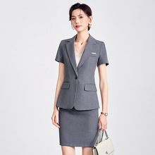 灰色职业套装女夏天大学生面试正装前台工装气质西装外套工作服OL