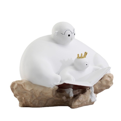 现代创意大白父子看书摆件 客厅样板房北欧仿石膏雕塑父爱父与子