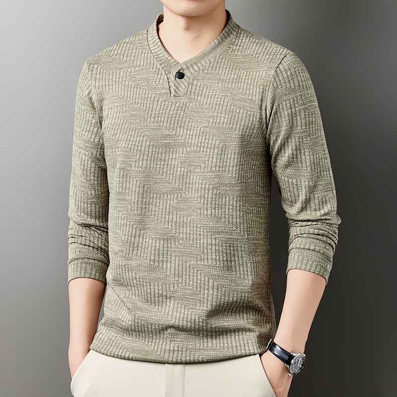 Exclusive for foreign trade, solid color stand-up collar long-sleeve knit shirt for men, new spring and autumn fashion simple base shirt top Exclusive for foreign trade, solid color stand-up collar long-sleeve knit shirt for men, new spring and autumn fashion simple base shirt top