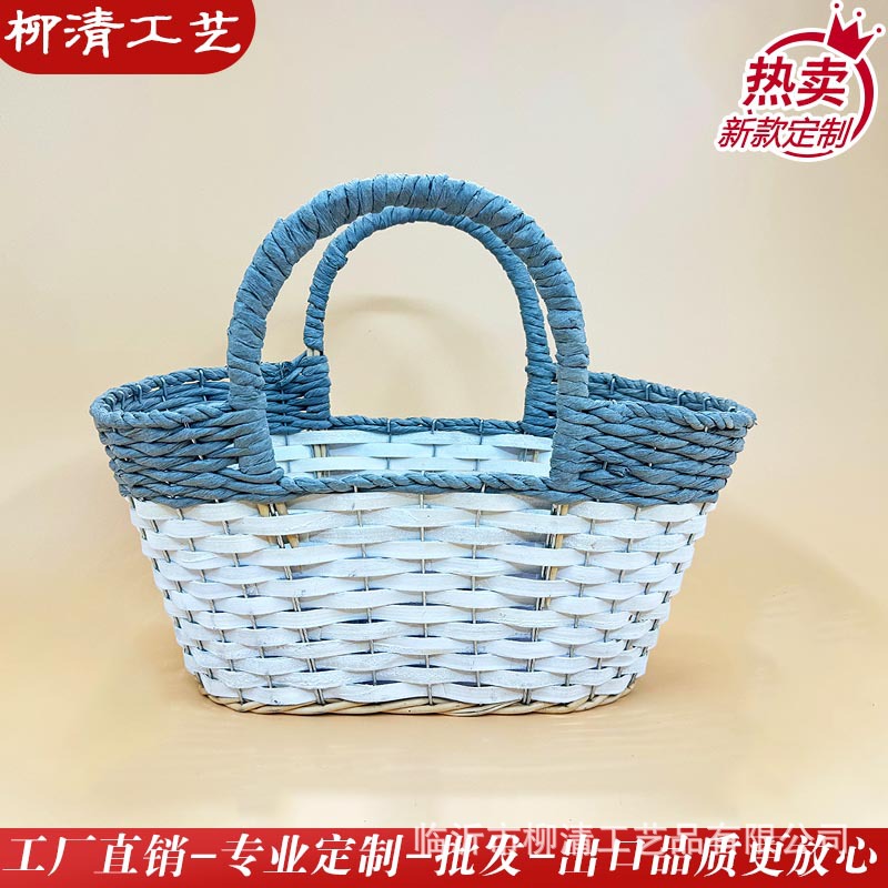 定制迷你木片纸绳手提篮车载篮DIY玩具手提篮小号微景观装饰花篮