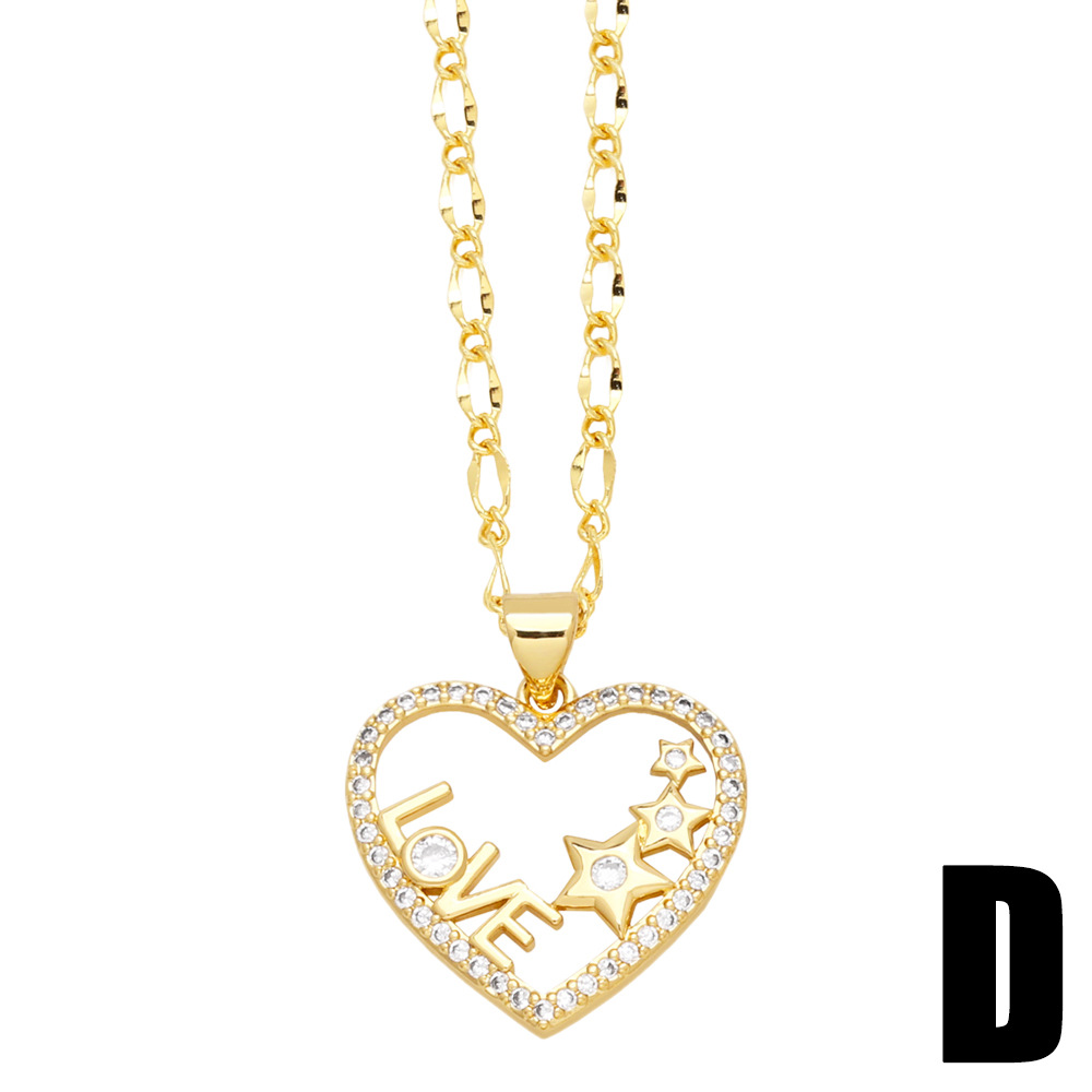 Copper Vintage Style Letter Star Heart Shape Inlay Zircon Pendant Necklace display picture 4