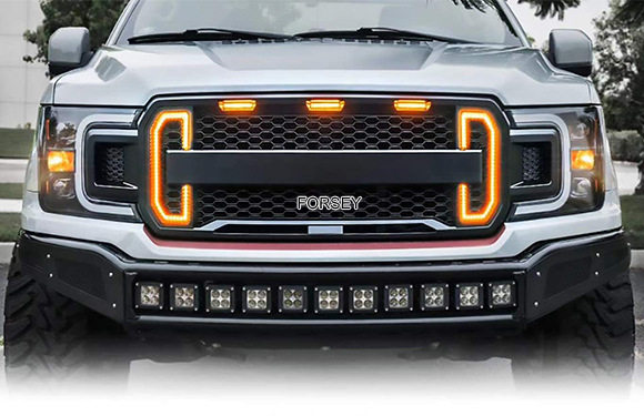 Suitable for 18-19 Ford Raptor F-150 front grille with lights and front bumper center mesh