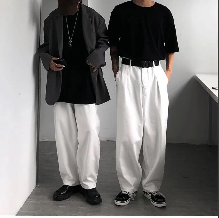 Oversize japanska par, hög midja, löst sittande inlägg, retro, lata, avslappnade, vida ben, jeansbyxor, moppbyxor, män och kvinnor_voghion.com