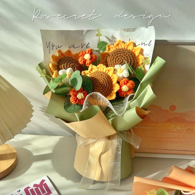 毛线钩织花束手工编织玫瑰成品创意向日葵情人节礼物送男女友闺蜜|undefined