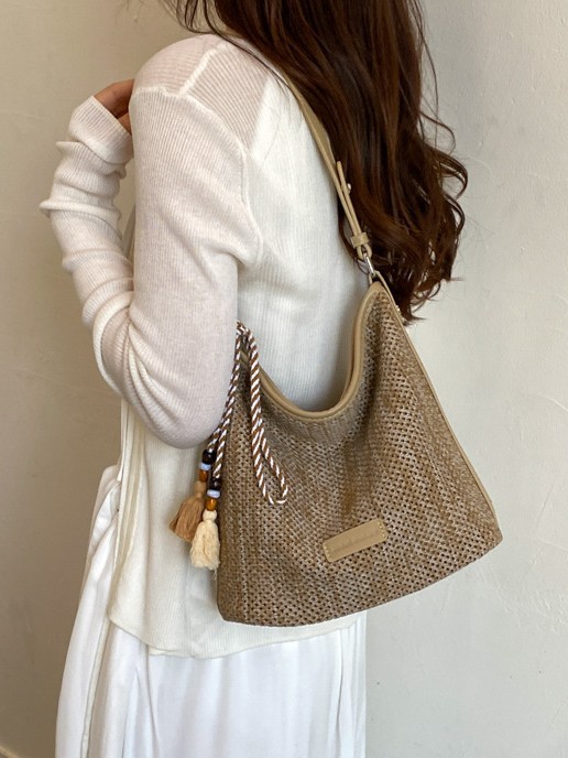 Bolsa de tote casual universal para mujeres 2026 nuevo estilo de vacaciones en la playa retro moda exquisita mochila de hombro