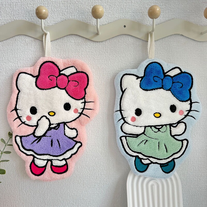 New Kitty coral fleece hand towel, cute cartoon design, children's hanging absorbent small towel, non-shedding handkerchief