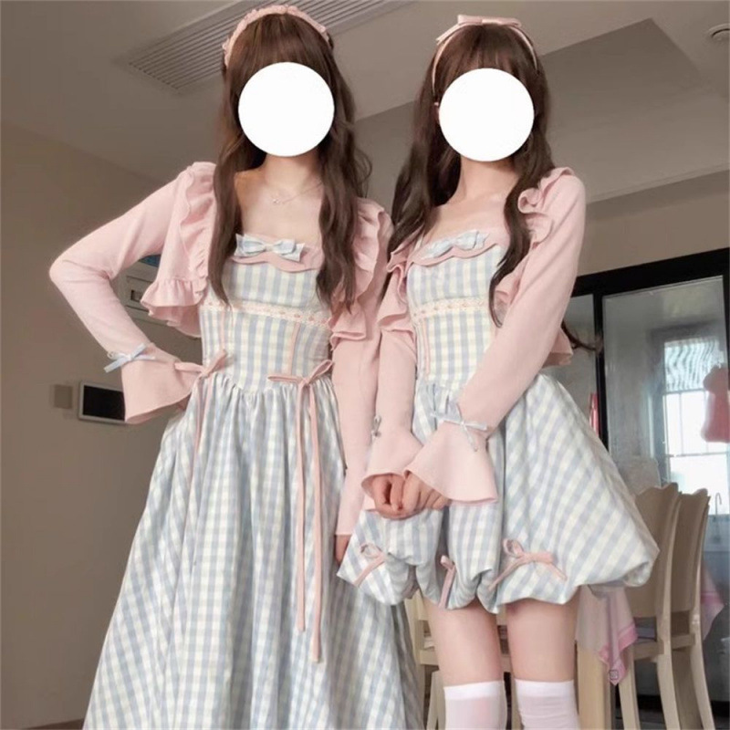初夏のかわいい年齢軽減リボンつぼみドレス女性用ピンクニット日焼け止めショール2点セット|undefined