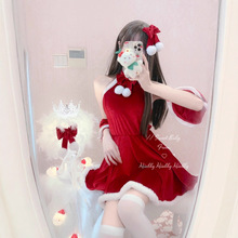 Miubby「雪绒绒」纯欲可爱红丝绒cos圣诞红裙性感露肩新年连衣裙