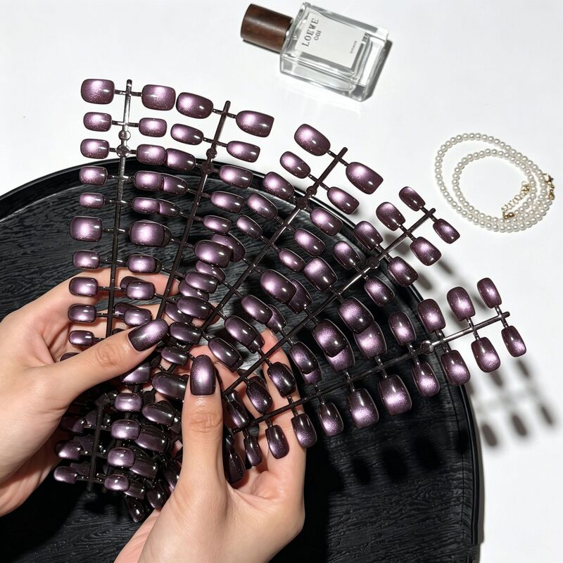 Magic Purple Cat Eye Wearable Nails Purple Short Nail Strips Short Square Glass Beads Glittering Nail Art Starry Sky Nail Pieces Magic Purple Cat Eye Wearable Nails Purple Short Nail Strips Short Square Glass Beads Glittering Nail Art Starry Sky Nail Pieces