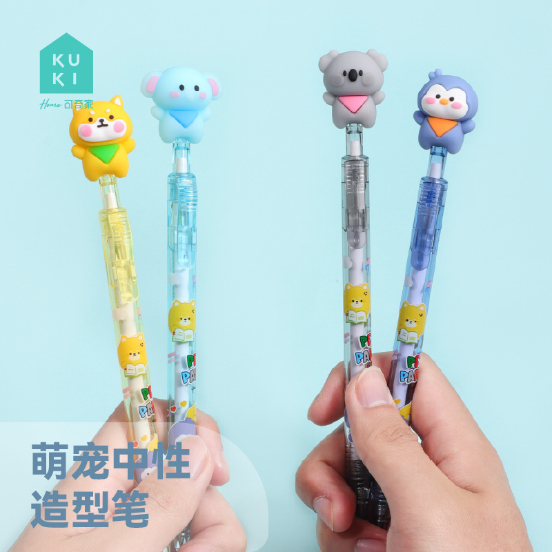 KUKI curioso bolígrafo doméstico negro de presión dinámica dibujos animados muñeca modelado creativo bolígrafo de firma bolígrafo de oficina estudiantil