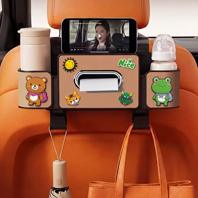 back multifunctional cup holder, cartoon Car tissue box/set - little-bear-frog-4th-generation-brown