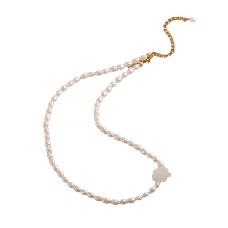 세련된 천연 담수 진주 목걸이 팔찌 세트 여성 쉘 장미 쇄골 체인 신부 드레스의 일본과 한국 버전