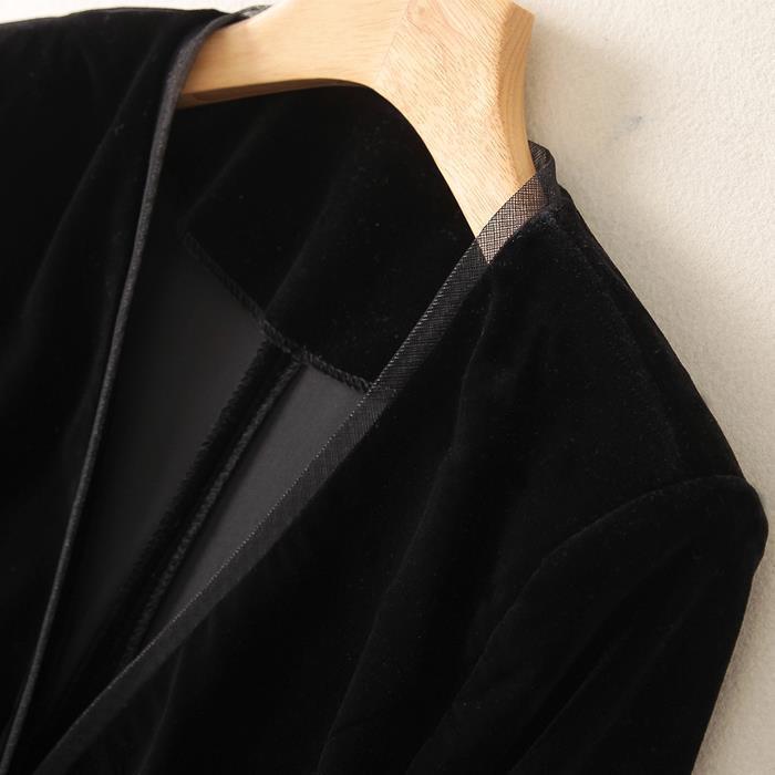 Dameskleding modieuze gouden fluwelen kleine kostuumjas_voghion.com