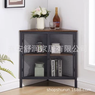外贸定制工业风铁质三角形餐边柜置物架客厅转角柜子收纳储存柜