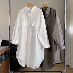 Осенняя рубашка для беременных, в корейском стиле, оверсайз, длинный рукав