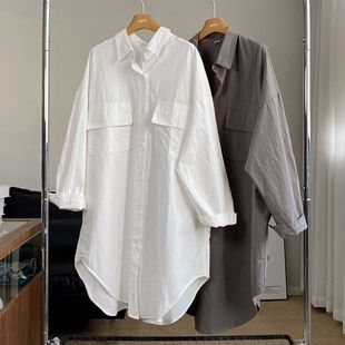 Spring and Autumn new maternity dress Korean style lapel maternity shirt loose plus size maternity long sleeve bottoming shirt dress