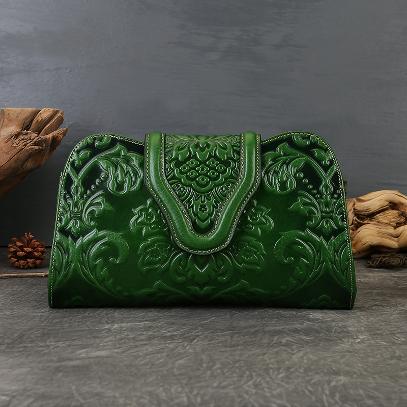 2025 New Retro Embossed Evening Clutch Bag Luxury Genuine Leather Handbag For Evening Gowns And Cheongsam Banquet Underarm Bag - Thumbnail 8