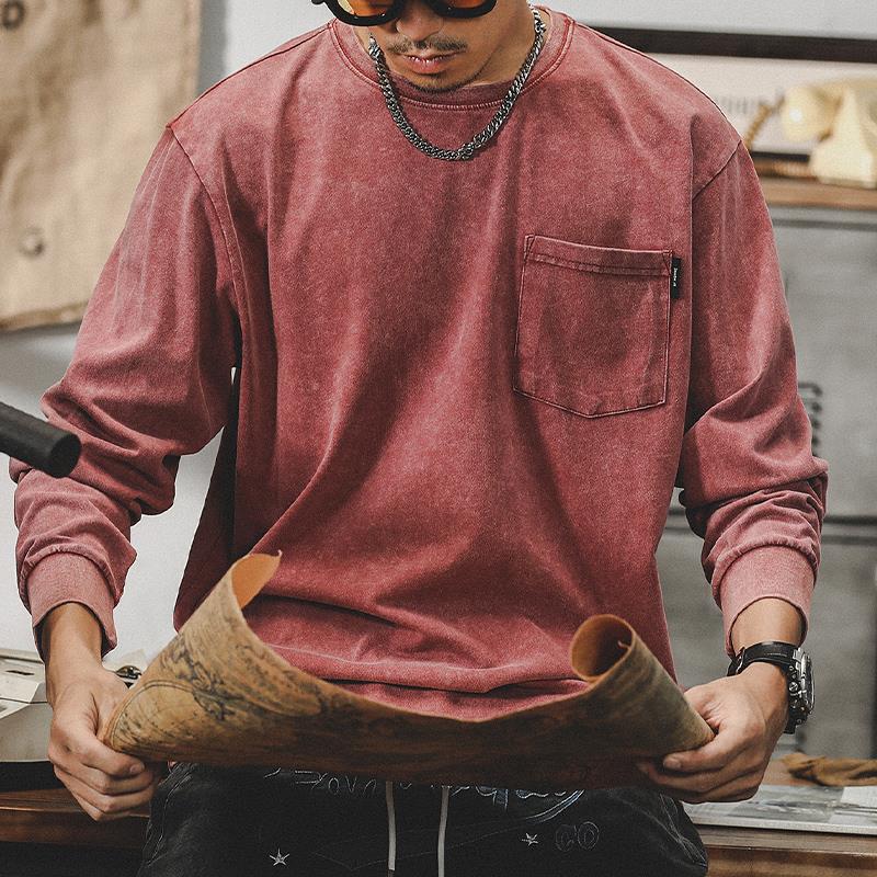 American Retro Long-sleeved T-shirt For Meny Brand Pure Cotton Heavy Loose Large Size Men's Clothing Autumn