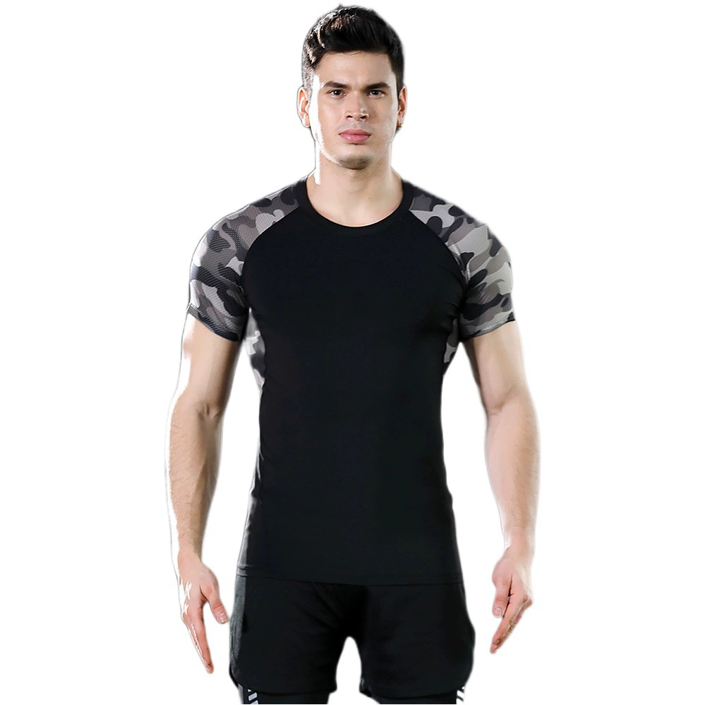 Sigetu трансграничная спортивная быстросохнущая футболка мужские летние эластичные колготки PRO для бега и тренировок с короткими рукавами одежда для фитнеса