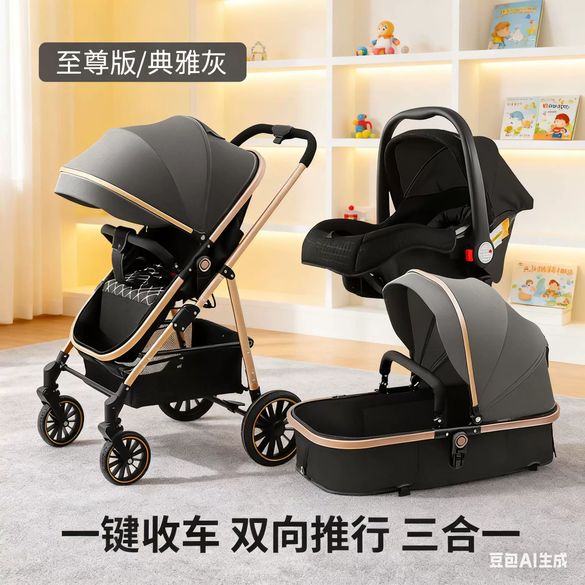 三合一婴儿推车轻便折叠可坐可躺高景观睡蓝换向新生儿宝宝手推车