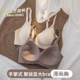 漫画胸小胸显大无痕内衣女无钢圈美背收副乳防下垂辣妹固定杯文胸