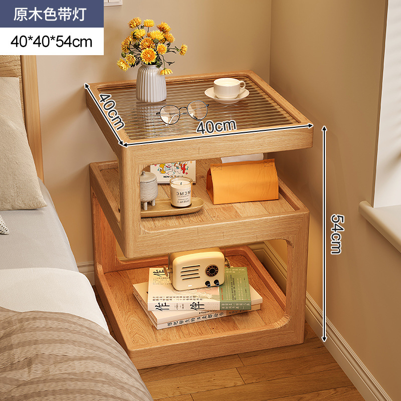 Mesita de noche de madera maciza con lámpara, estante de cabecera, apartamento pequeño moderno y simple, armario de almacenamiento de cabecera muy estrecho creativo