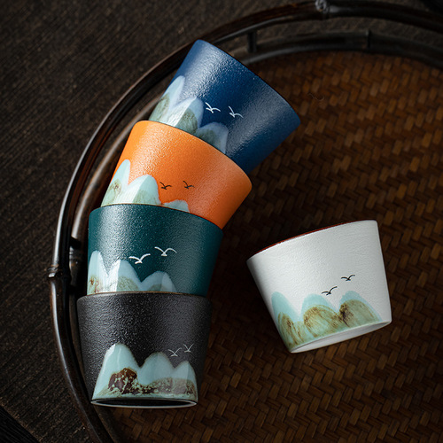 Qianlijiangshan ceramic tea cup, stoneware water cup, national trend office cup, gift to elders and parents as a housewarming gift, business gift