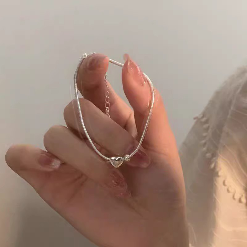 Heart Shaped Snake Bone Bangle Simple Versatile Round Bead Bracelet_voghion.com