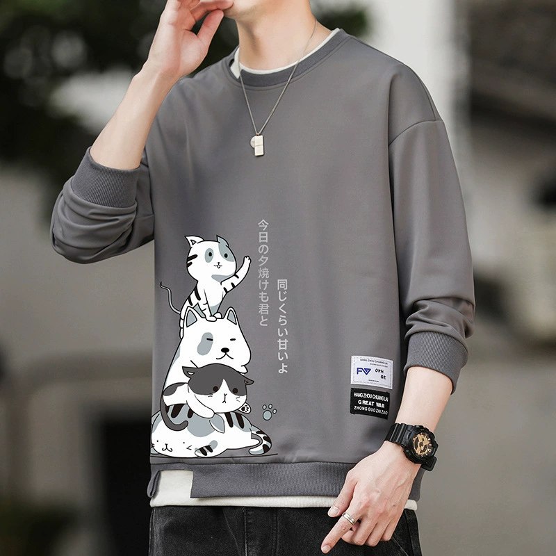 2024 весна и осень новый свитер мужской гонконгский ветер прилив бренда повседневный свободный большой размер с длинными рукавами и круглым вырезом