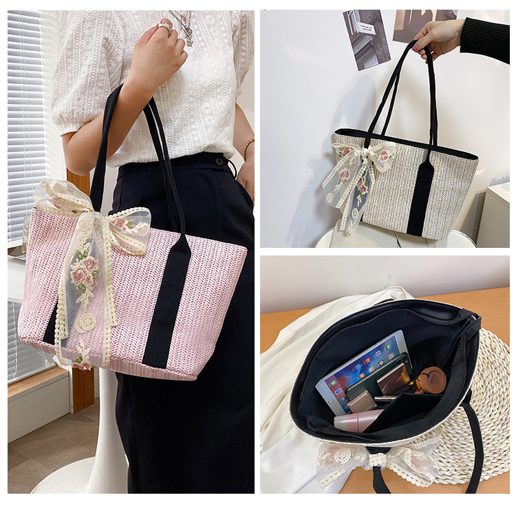 Fashion Lace Straw Large Capacity Shoulder Messenger Portable Bag Wholesale display picture 33