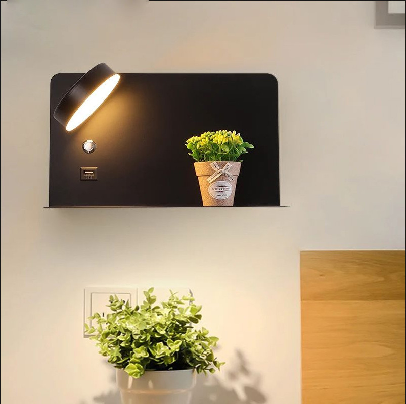 Lámpara de pared táctil de tres colores electrodeless atenuación USB recargable LED Lámpara de lectura de luz de lujo minimalista dormitorio lámpara de noche 12W