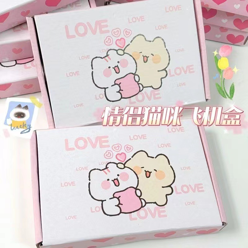 情侣猫咪可爱ins高颜值出卡飞机盒手账礼品盒包装盒快递手工打包