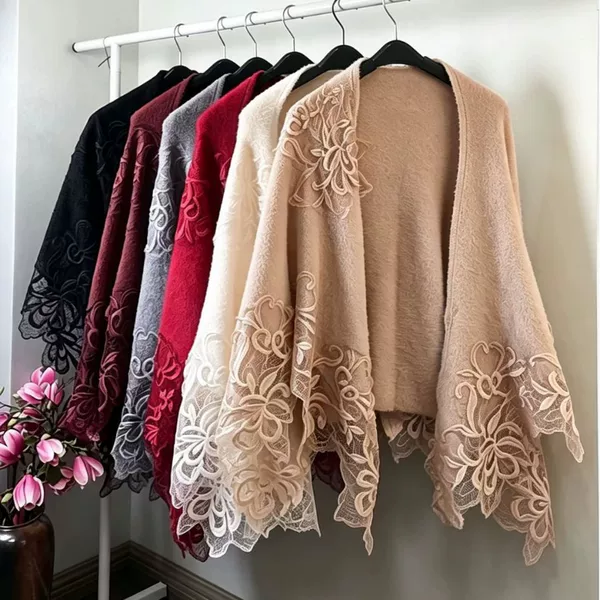 Imitation mink lace Chinese-style outer shawl, cheongsam outer wrap with a slit, cross-border new Chinese-style lace shawl