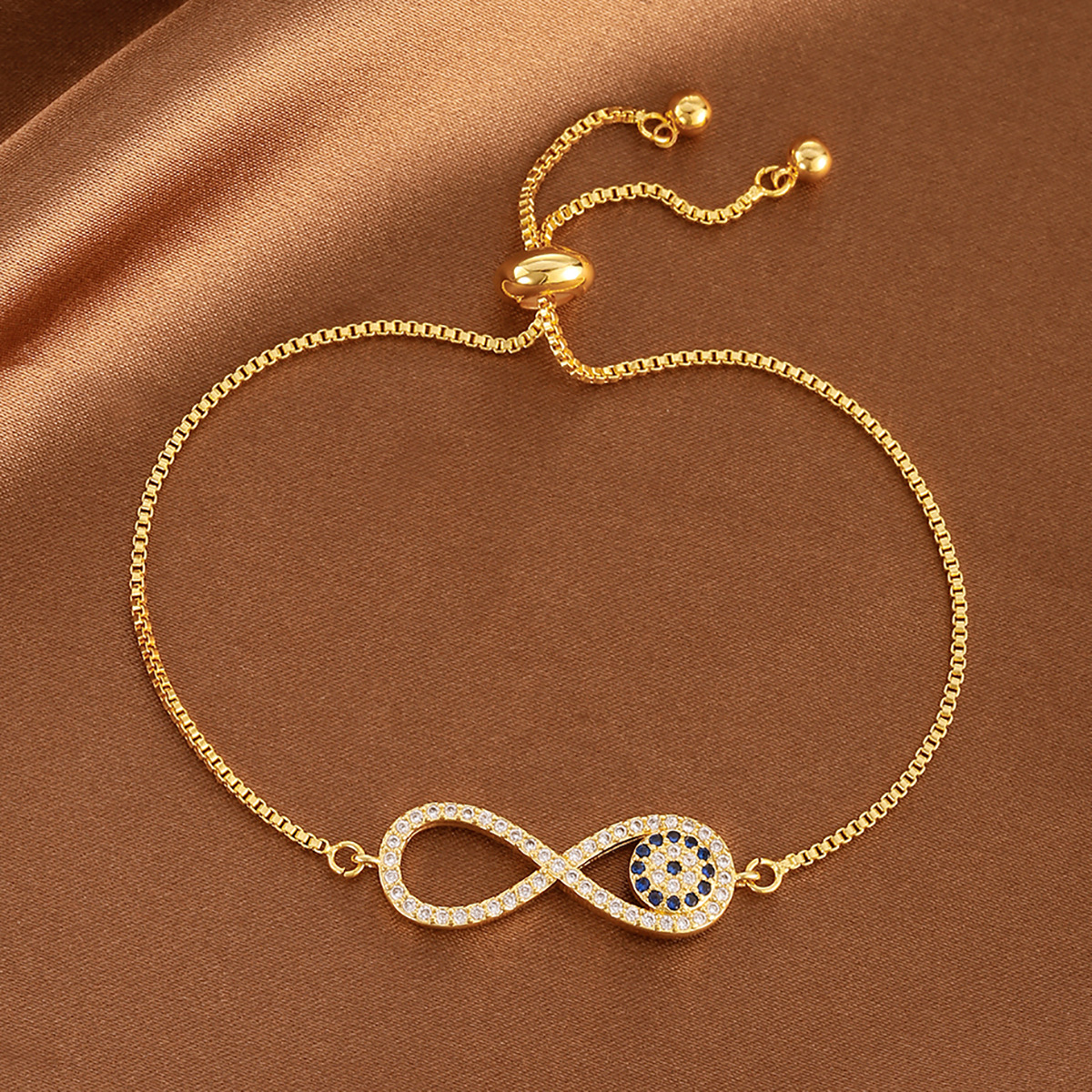 box chain Chain Type 1 Piece Quantity Daily, Shopping Occasion Simple Style Infinity Eye Metal Plating Inlay Rhinestones Women's Bracelets