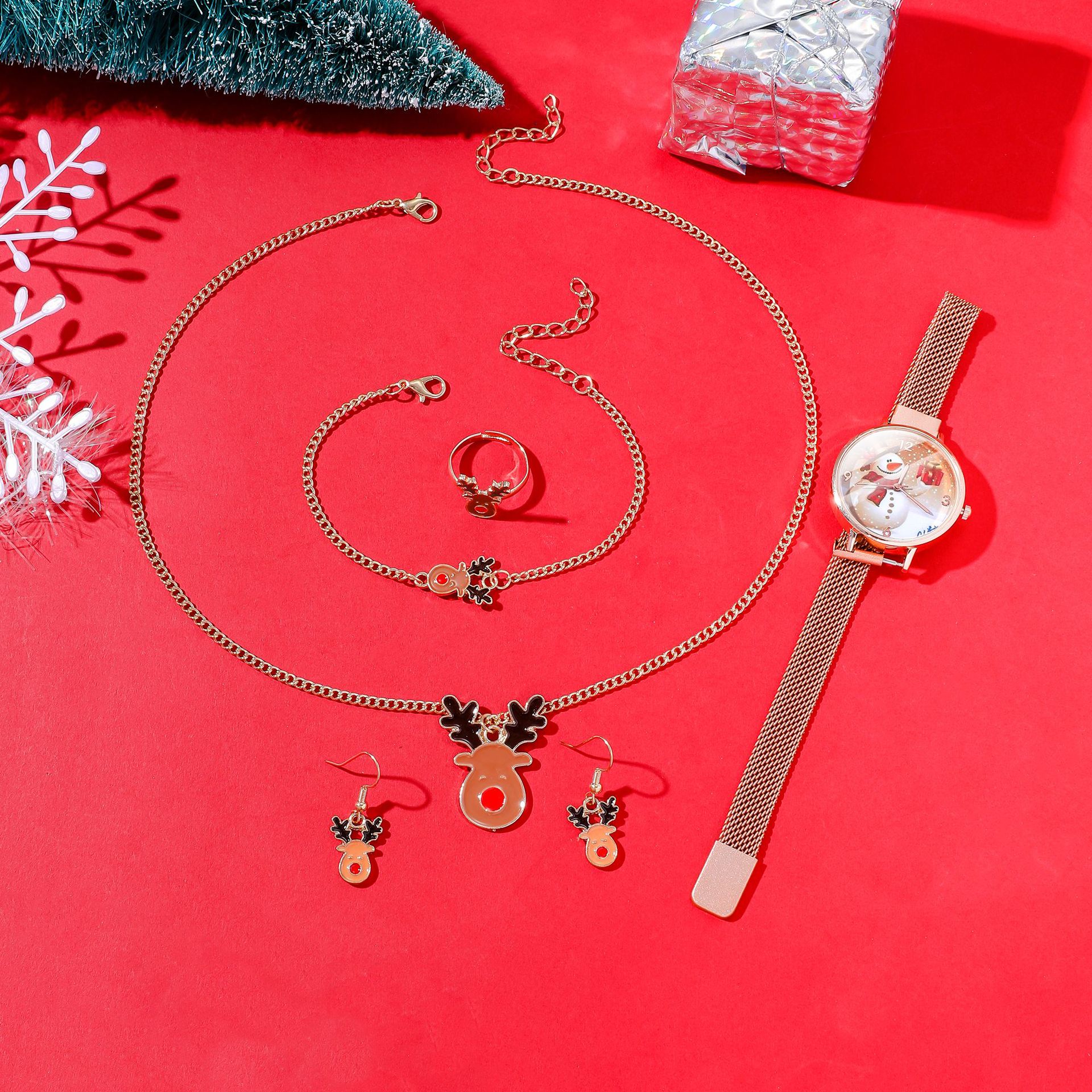 Weihnachtsuhr-Set, Cartoon-Weihnachts-Neuheiten im Herbst und Winter, Gürteluhr + Weihnachtsmann-Schmuckset_voghion.com