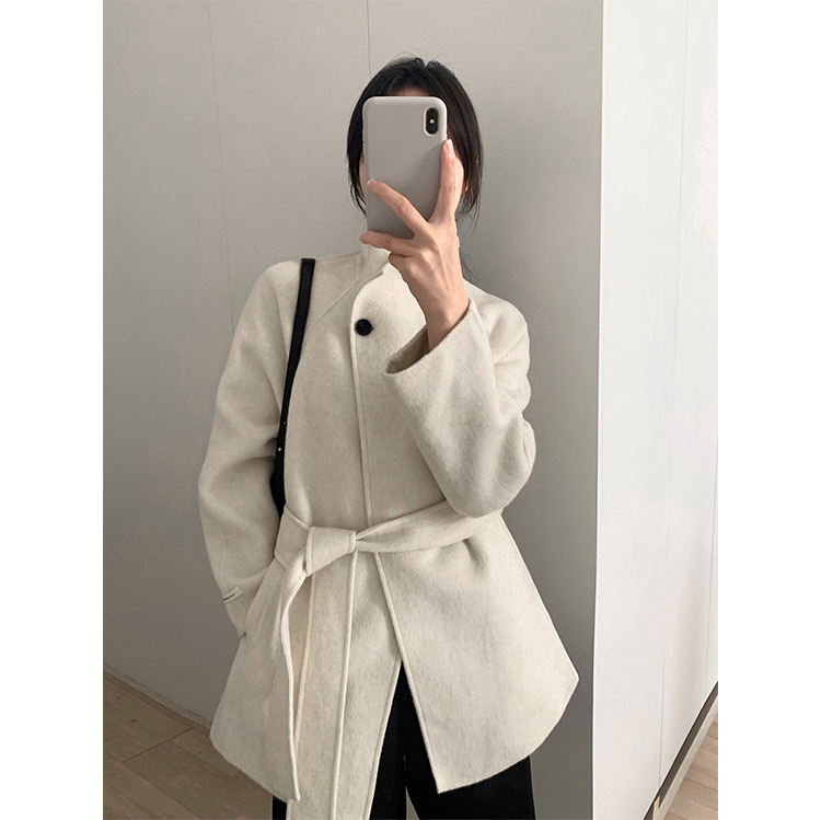 Tg Winter Sex and the City Belted Slim Double-Sided Woolen Coat Women's 2025 New Stand Collar Jacket 26034