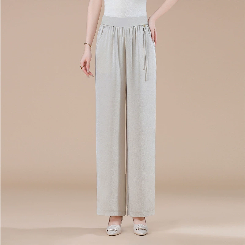 Ацетат атласные узкие широкие брюки женские летние тонкие подвески, расслабленная иностранная мама повседневные прямые брюки с высокой талией