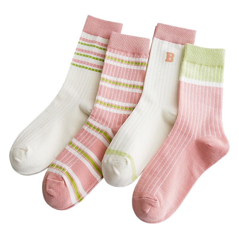 Calcetines de algodón de color puro medias de mujer a media pierna de color japonés a juego medias de mujer a rayas de Moda de Primavera, verano, Otoño e Invierno calcetines al por mayor