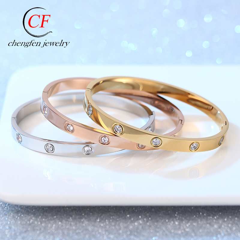 Cross-Border Fashion Couple's Ten-Diamond Titanium Steel Bracelet Trendy Star-Studded Full-Diamond Titanium Steel Jewelry Custom Stainless Steel Bracelet