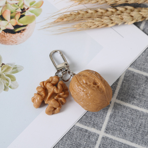 Simulated PVC walnut keychain cute food toy gift nuts funny shape keychain bag charms wholesale