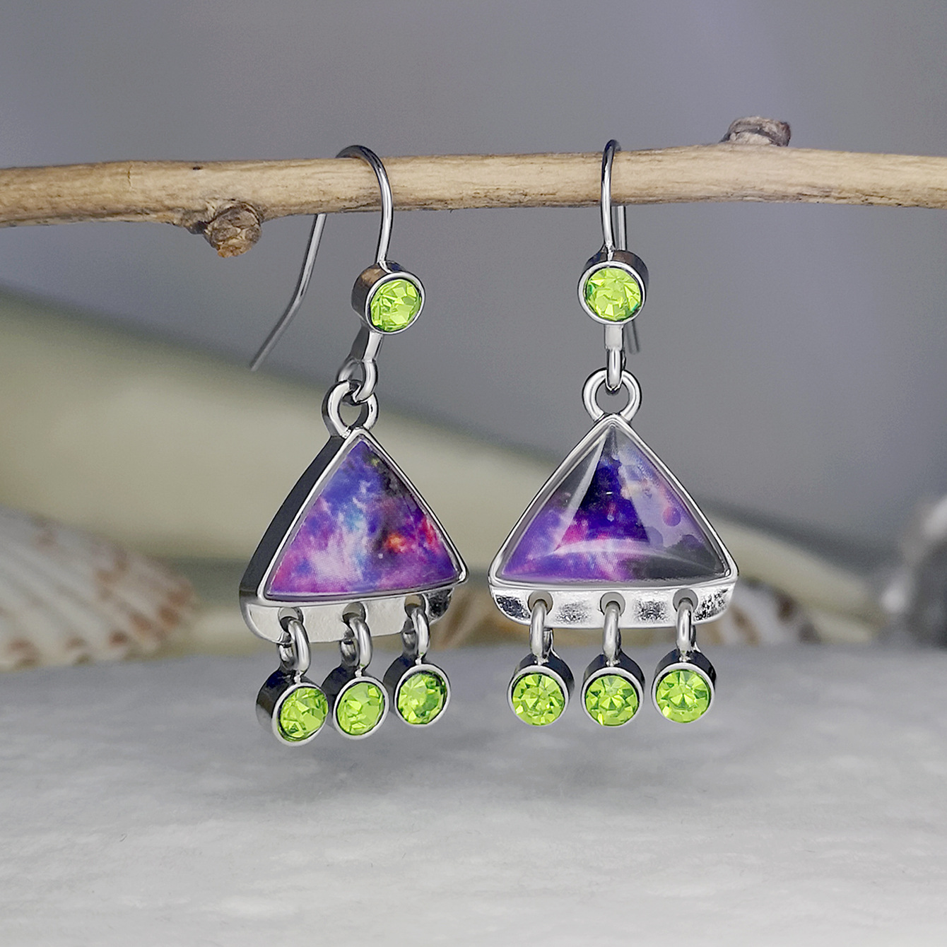 Fashion Creative Triangle Color Ocean Opal Earrings Tassel Earrings display picture 3