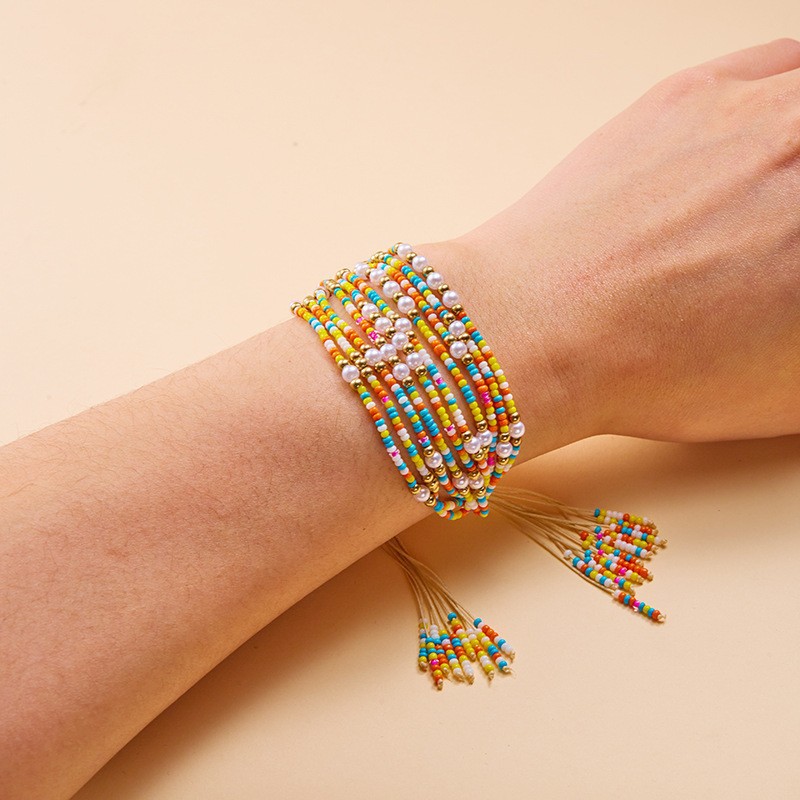 Stretch Adjustable Clasp Closure Type Retro Classic Style Geometric Imitation Pearl Seed Bead Rope Beaded Chain Stretch Adjustable Beaded Bracelets Wholesale