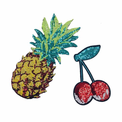 Large coconut tree pineapple cherry fruit sequin embroidery cloth patch clothing jacket decorative hole patch patch patch