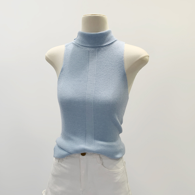 American Sexy Hot Girl Pit Sleeveless High Collar Knitted Vest Women's 2025 Summer New Fashion High-End Top American Sexy Hot Girl Pit Sleeveless High Collar Knitted Vest Women's 2025 Summer New Fashion High-End Top