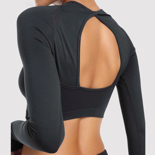 European and American Sexy Slim-fit long-sleeved yoga clothes outdoor quick-drying sports T-shirt running nude fitness clothes top OK25