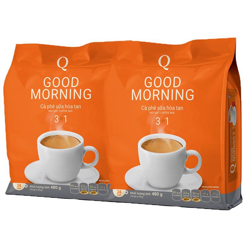 Bulk wholesale Vietnam Q brand coffee 3-in-1 instant coffee 480g rich flavor 24 small bags aroma breakfast coffee