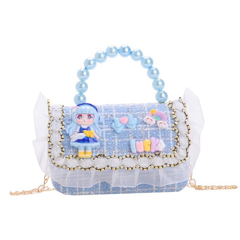 Niñas lindas bolsas de mano de perlas de princesa cadenas extranjeras bolsas de cinturón para niños bolsas de hombro de cambio de dibujos animados para niñas