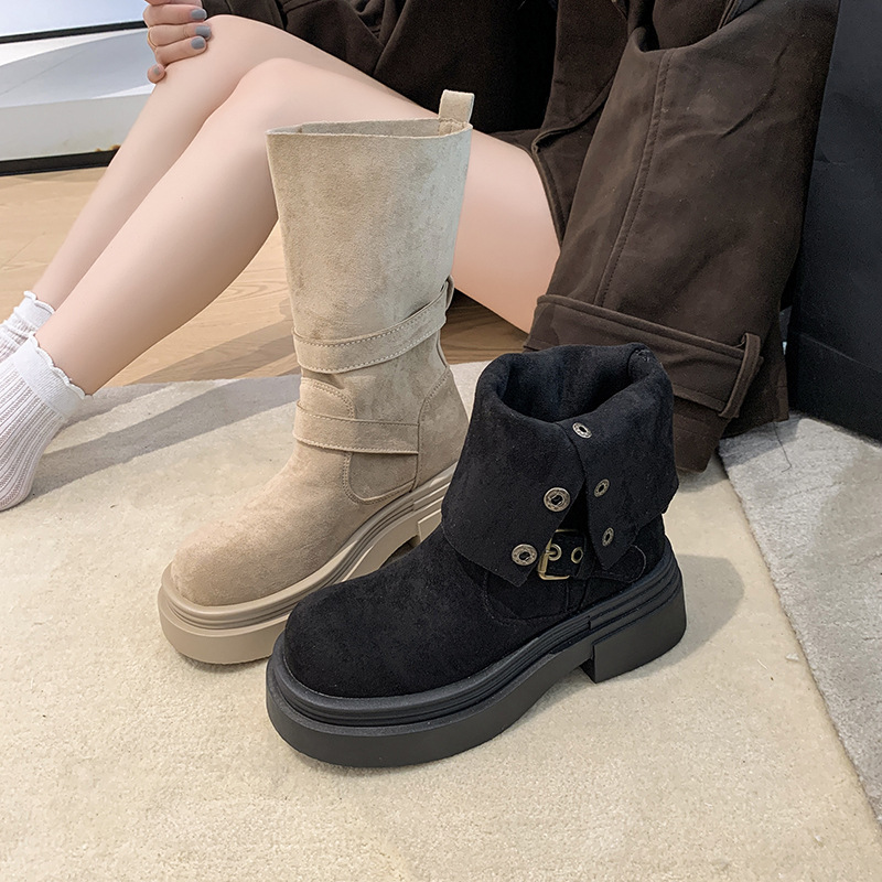 网红爆款两穿机车马丁靴子女2025年秋冬季新款厚底增高小个子短靴|undefined