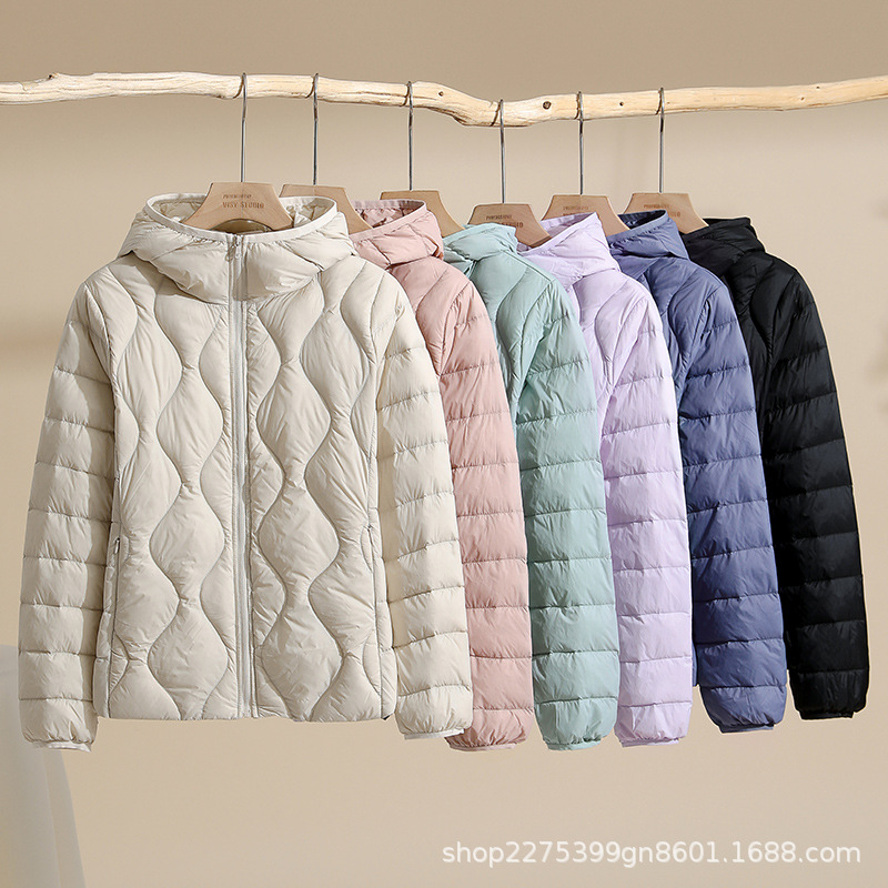 2024 가을/겨울 새로운 빛과 얇은 여성 다운 재킷 후드 화이트 오리 빛 따뜻한 얇은 플러스 사이즈 재킷 한 차오