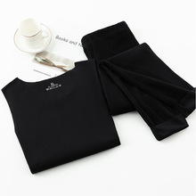 男士套装双面绒保暖内衣秋冬季修身内穿打底发热无痕秋衣秋裤黑色